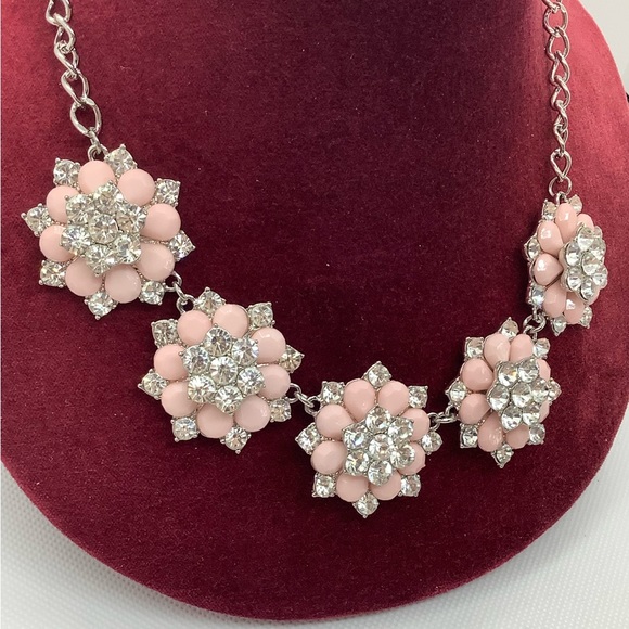 Large Statement Necklace w/ Pink & Clear Stones - Picture 3 of 5